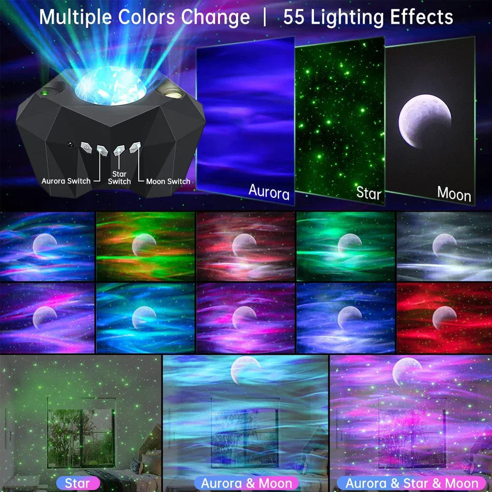 Aurora Galaxy Star Projector Night Light With Moon & Music