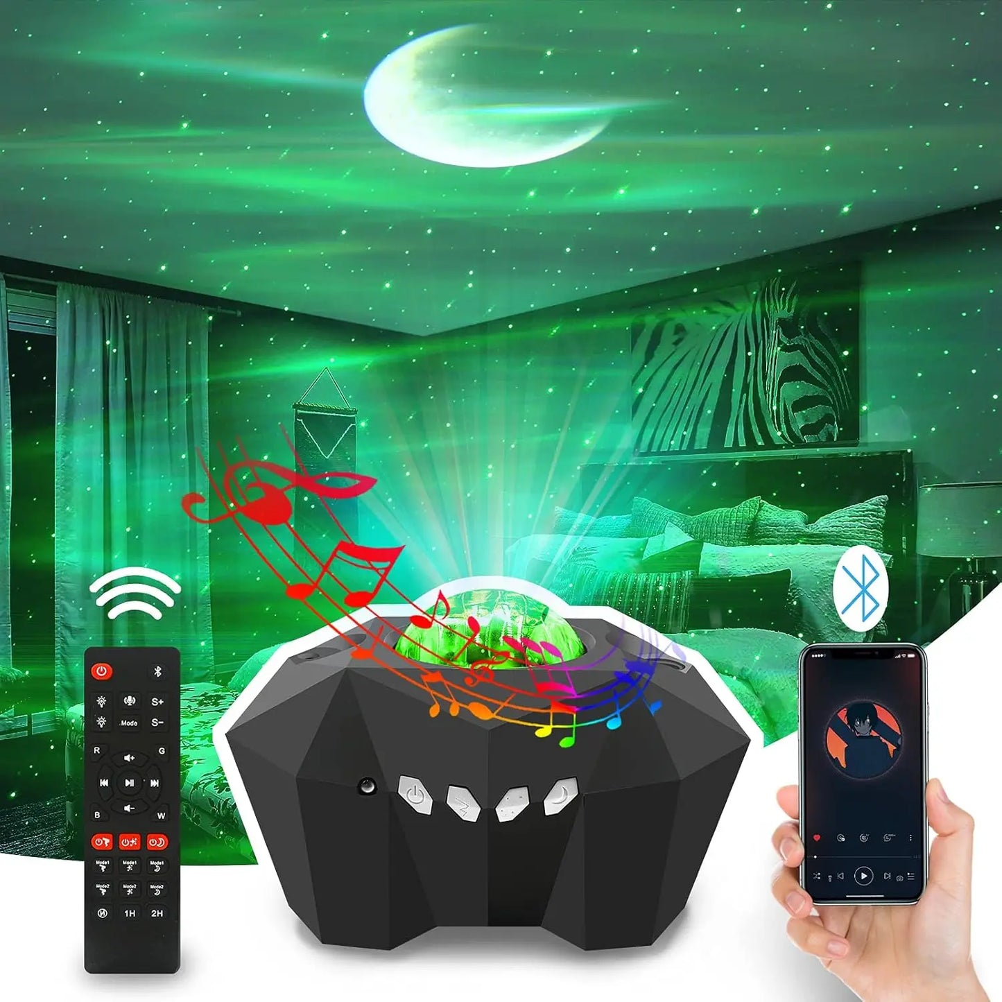 Aurora Galaxy Star Projector Night Light With Moon & Music